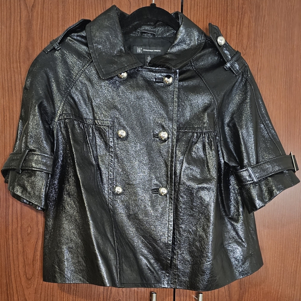 Women leather short sleeve jacket